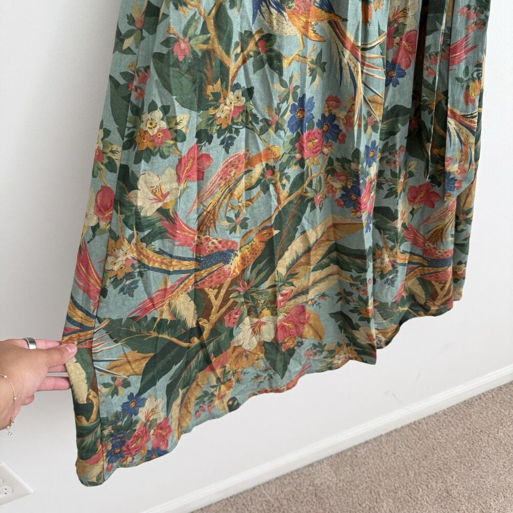 Sezane Tropical Floral Midi Wrap Dress Linen Hawaiian Birds Sz 40 (US 8) Classic - Picture 5 of 12